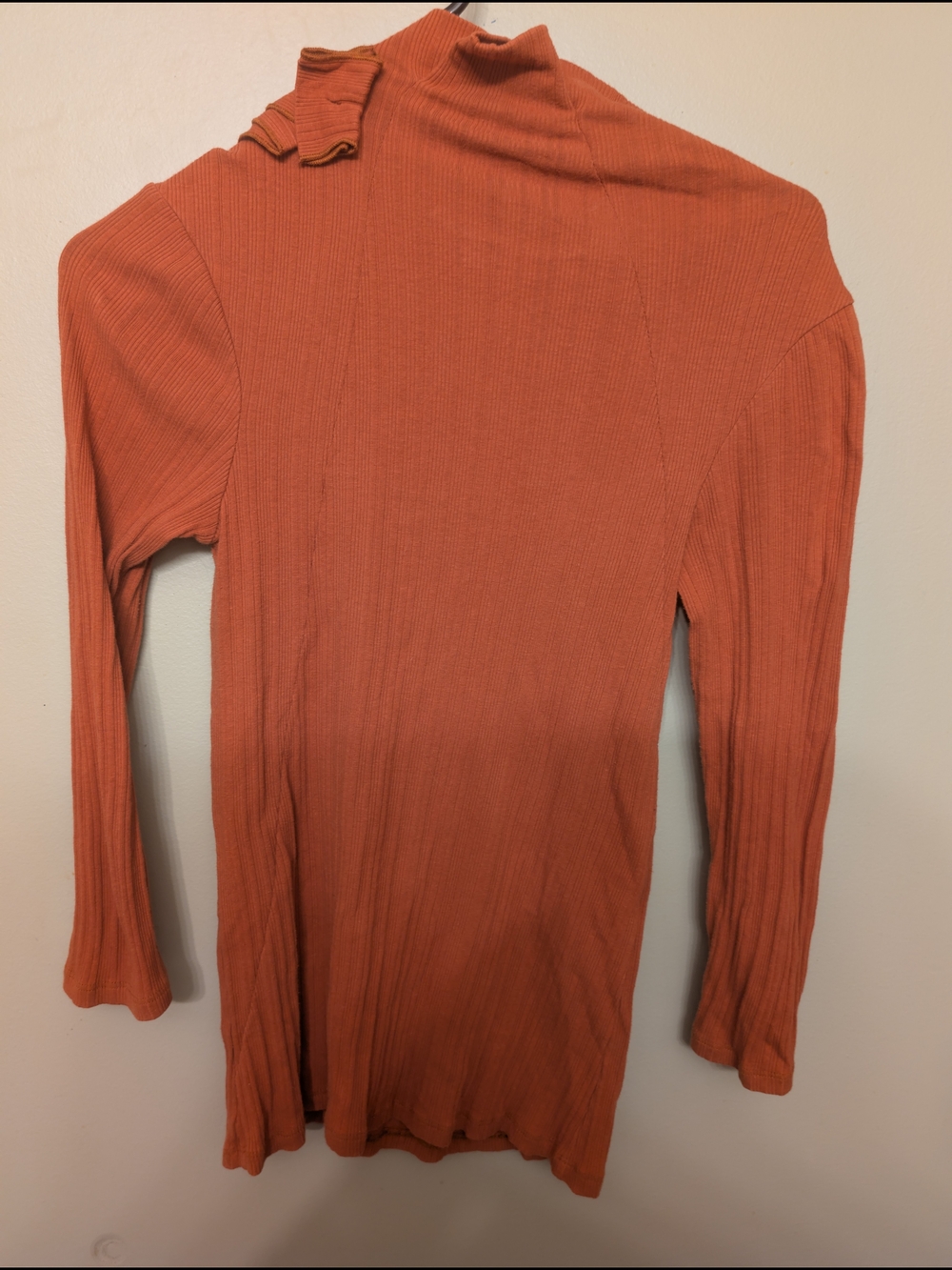 Anthropology Rust Ribbed Ruffle Neck Top - Picture 4 of 4